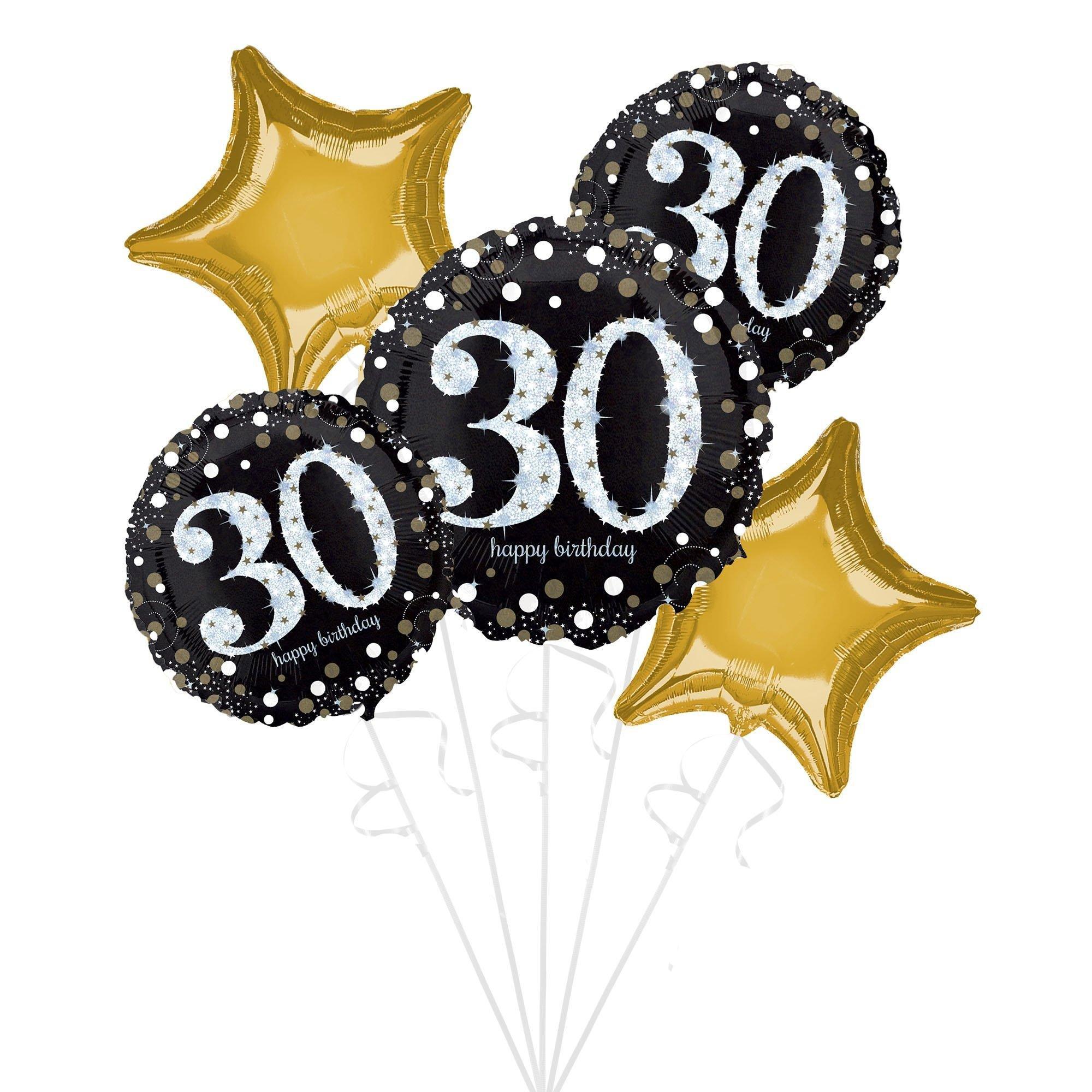 Sparkling Celebration 30th Birthday Foil Balloon Bouquet with Balloon Weight, 10pc